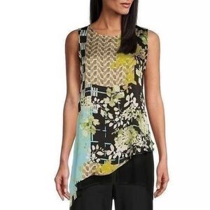 NWT IC Collection Colorful Floral Asymmetrical Sleeveless Blouse size Medium